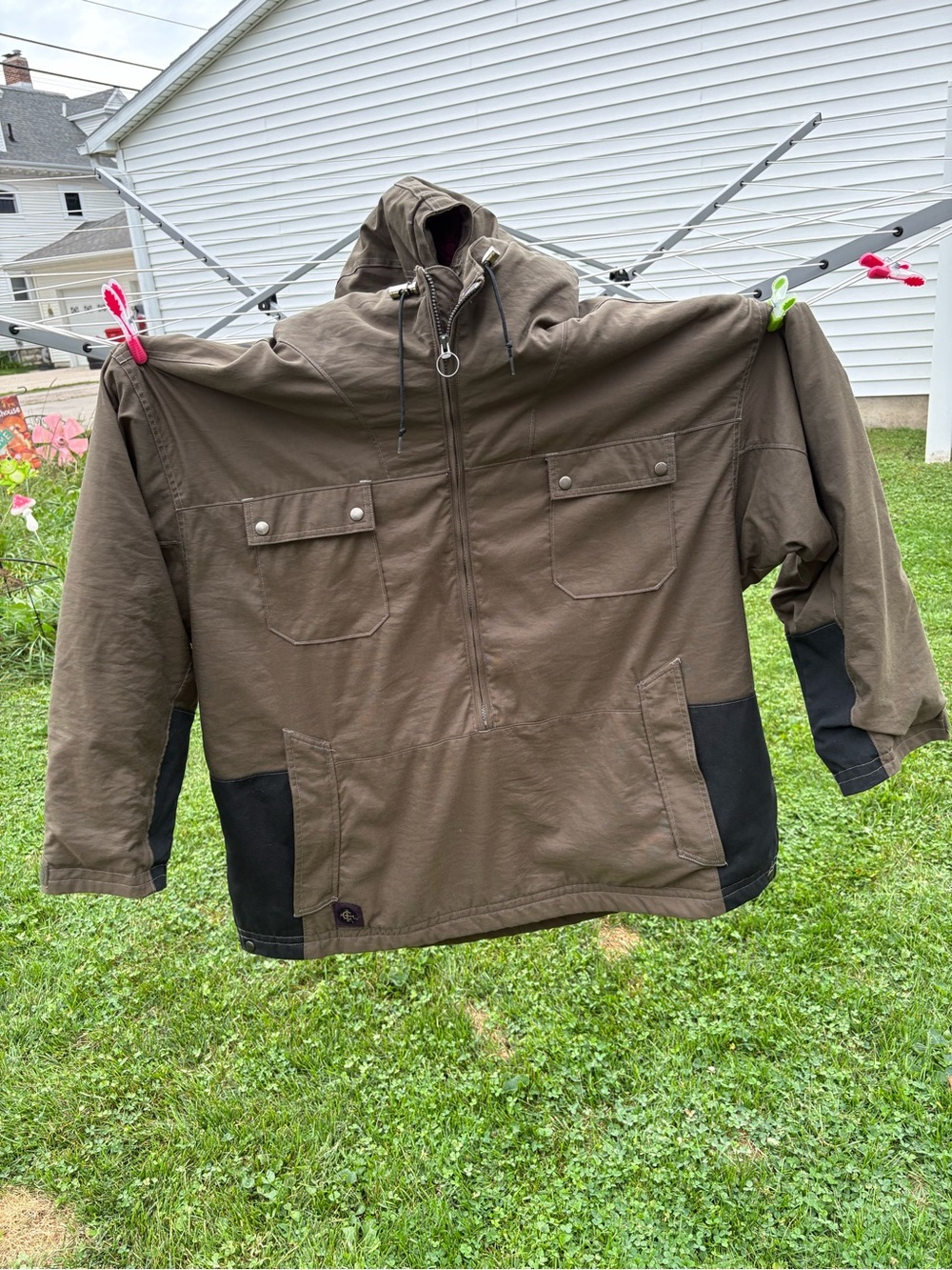 Columbia Olive Green Convert Half Zip Anorak Canvas Coat Vintage